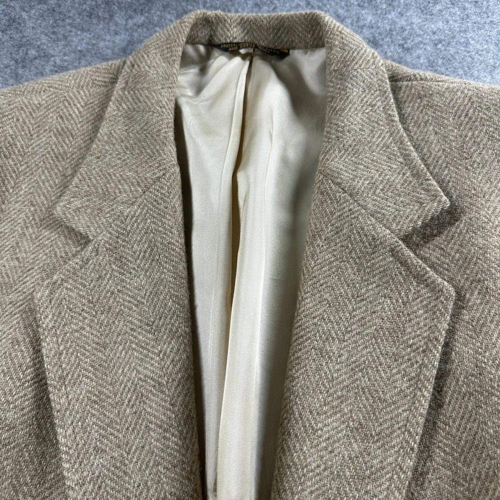 Palm Beach Blazer‎ Mens Big & Tall Tan Wool Herringbone Suede Elbow Patches USA